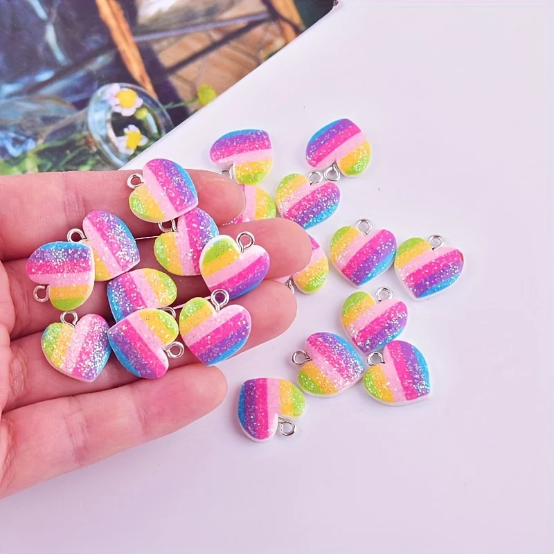 Resin Craft Projects - 10 adet renkli kalp reçine takılar