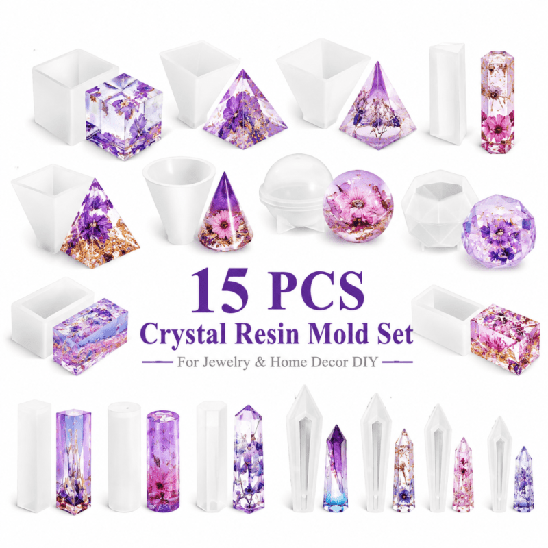 Resin Jewelry Kit - 15 adet Kristal Reçine Silikon Kalıp
